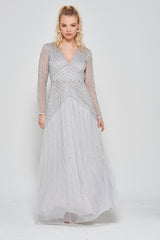 Alberta Grey Embellished Long Sleeve Maxi Dress