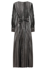 Alberta Metallic Charcoal Pleated Maxi Dress