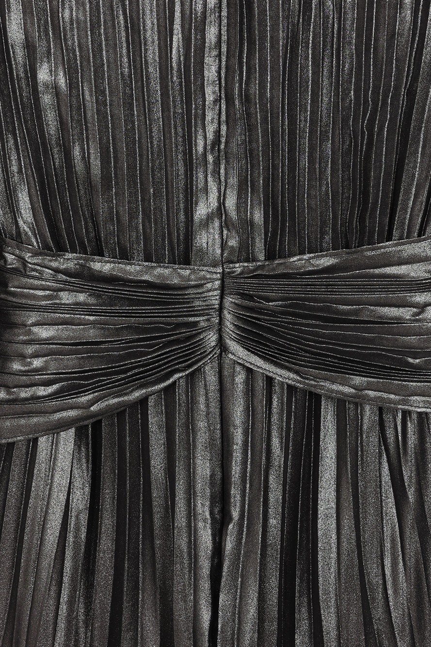 Alberta Metallic Charcoal Pleated Maxi Dress