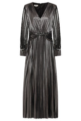 Alberta Metallic Charcoal Pleated Maxi Dress
