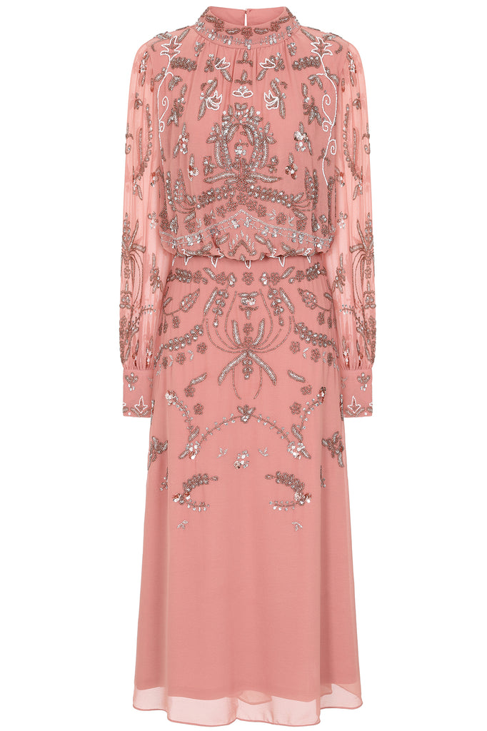Alda Embellished Midaxi Dress - Rose Tan