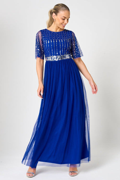 sachin and babi light blue dress Lucerne High Neck Maxi Dress in Cobalt Blue  Lace & Beads