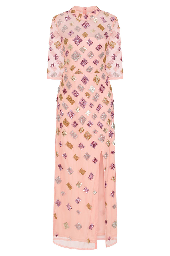 Alison Embellished Midi Dress in Primrose Pink