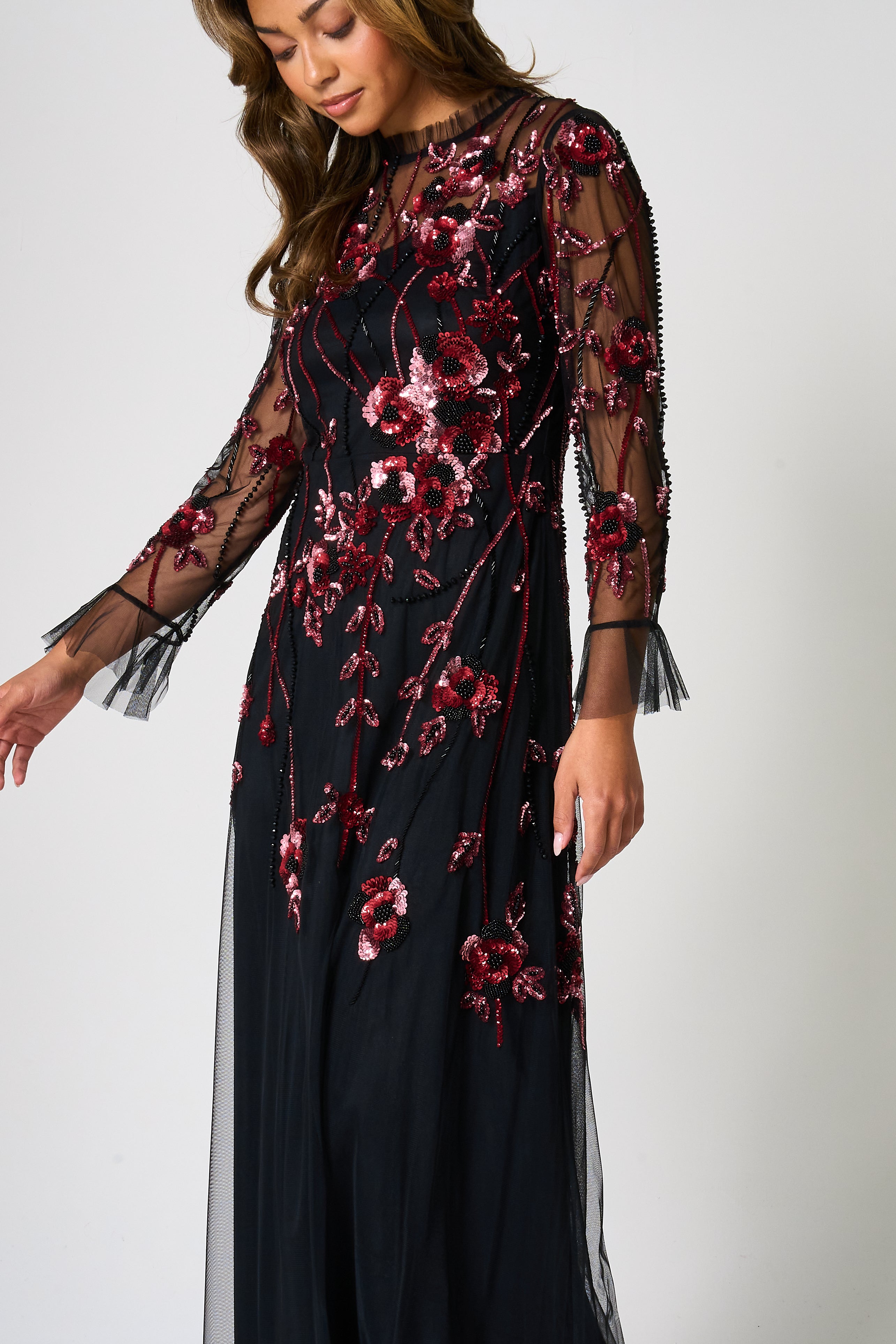 Aliza Black Floral Embellished Maxi Dress Frock and Frill Aliza Black Floral Embellished Maxi Dress Frock and Frill