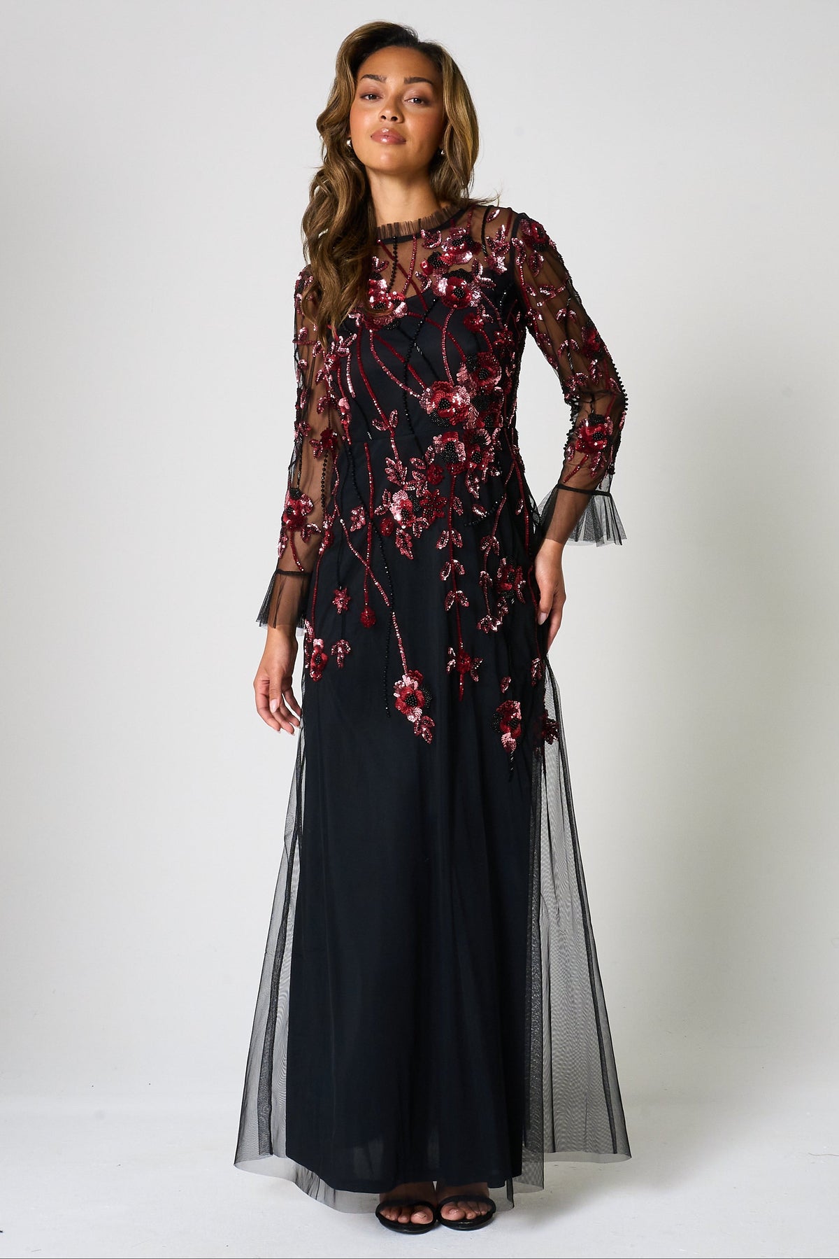 Aliza Black Floral Embellished Maxi Dress Frock and Frill Aliza Black Floral Embellished Maxi Dress Frock and Frill