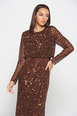 Allegro Chicory Coffee Sequin Maxi Dress 