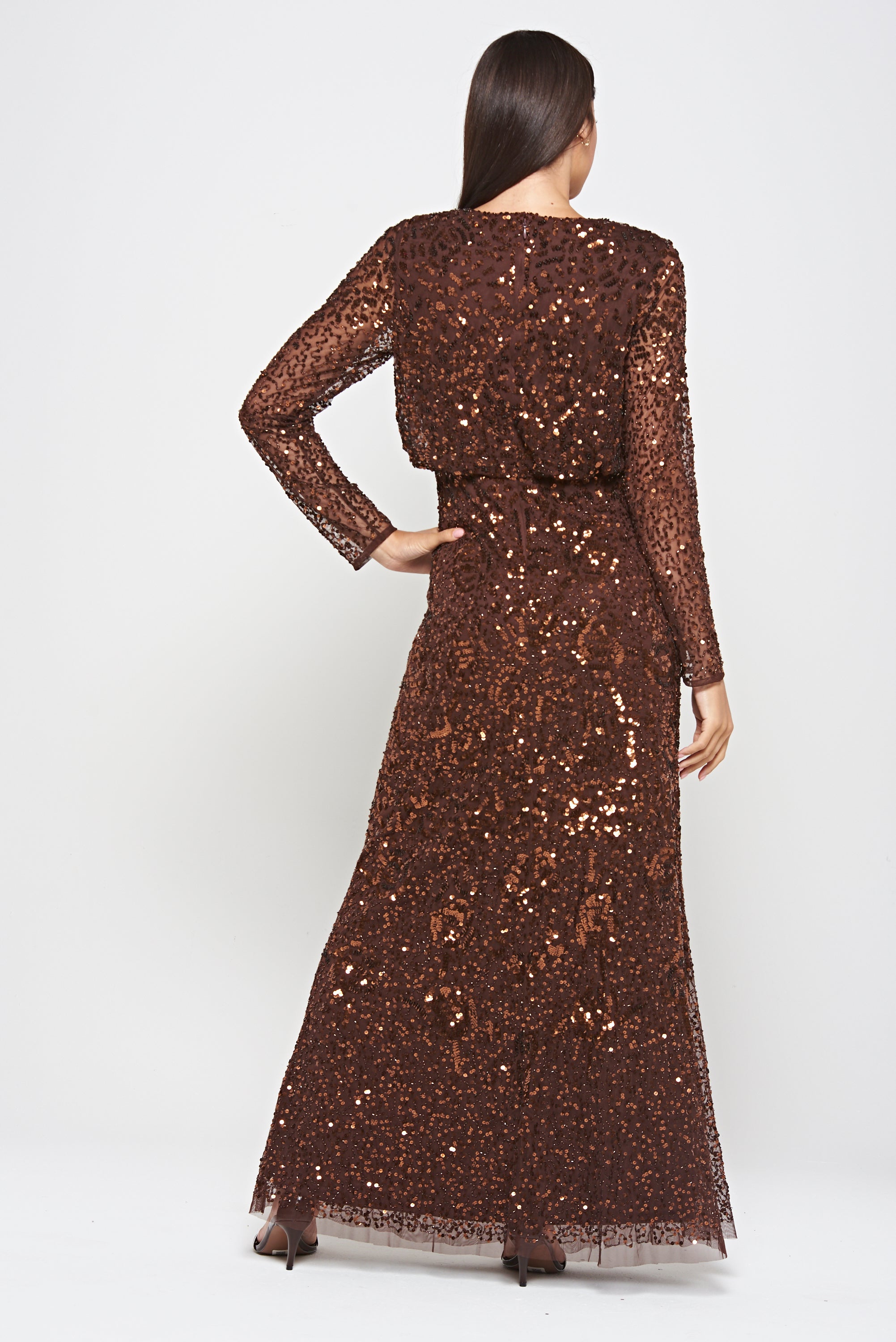Allegro Chicory Coffee Sequin Maxi Dress 