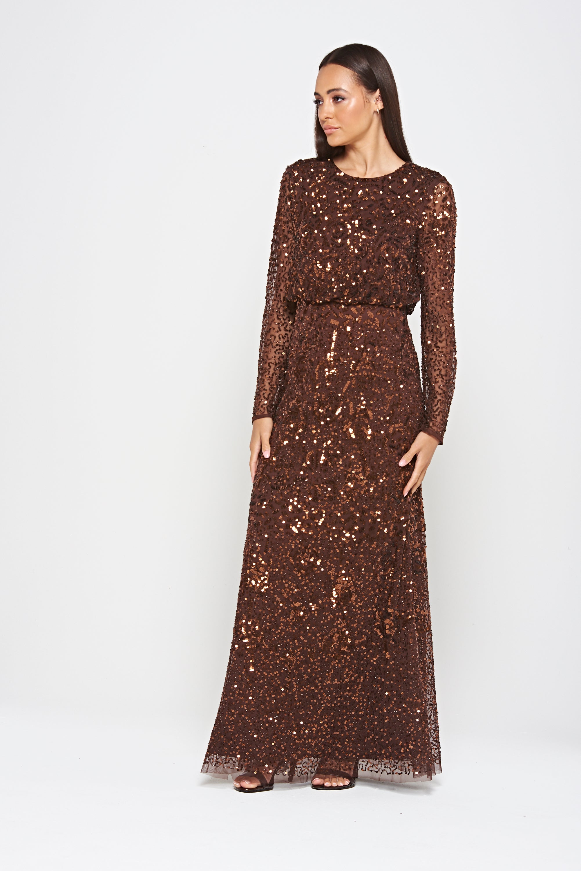 Allegro Chicory Coffee Sequin Maxi Dress 