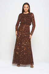 Allegro Chicory Coffee Sequin Maxi Dress 