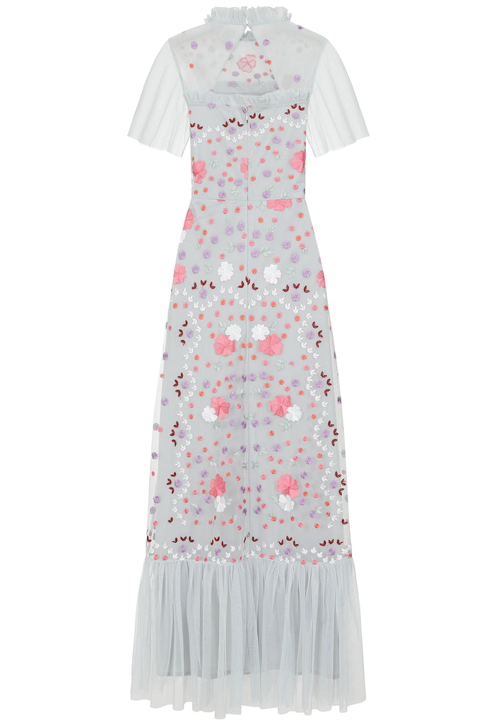 Alouette Ice Blue Floral Embroidered Maxi Dress
