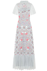 Alouette Ice Blue Floral Embroidered Maxi Dress