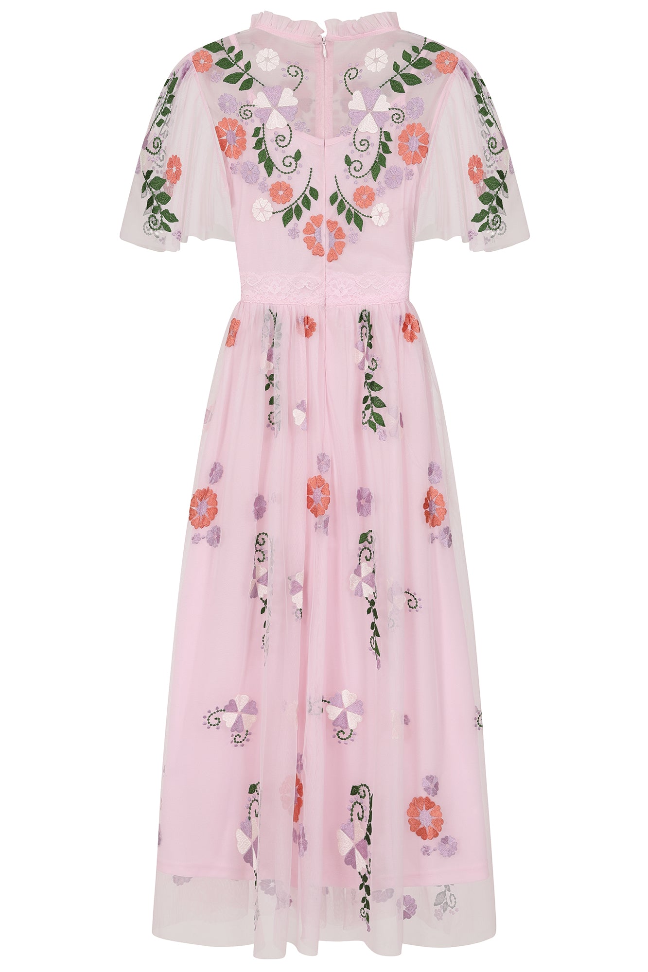 Althea Pink Floral Embroidered Midi Dress