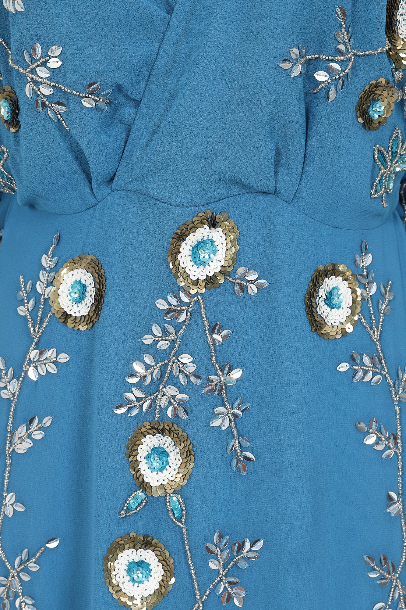 Alyssa Blue Floral Embellished Midi Dress – Frock and Frill