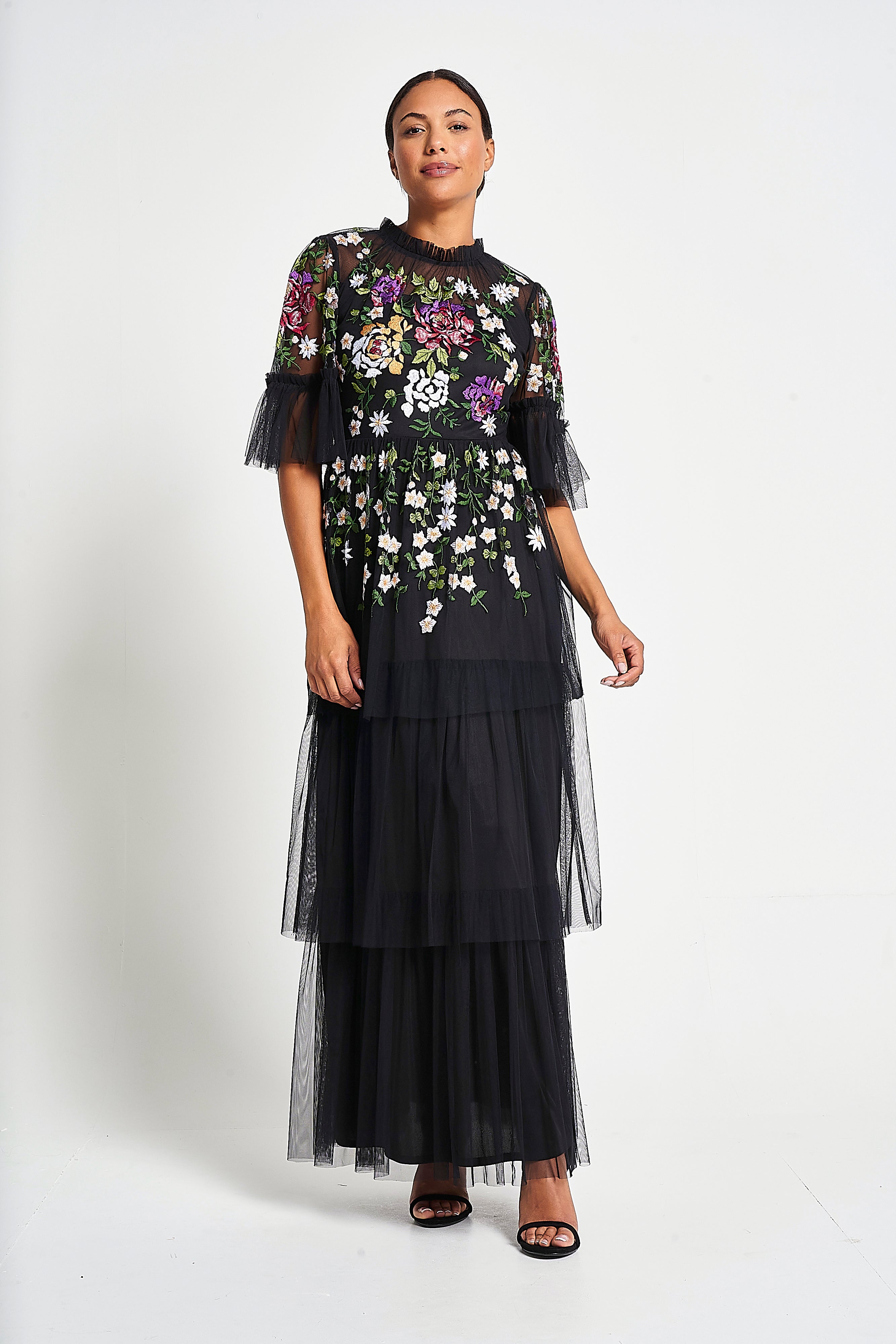Amanda Black Floral Embroidered Maxi Dress Frock and Frill Amanda Black Floral Embroidered Maxi Dress Frock and Frill