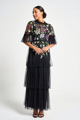 Amanda Black Floral Embroidered Maxi Dress