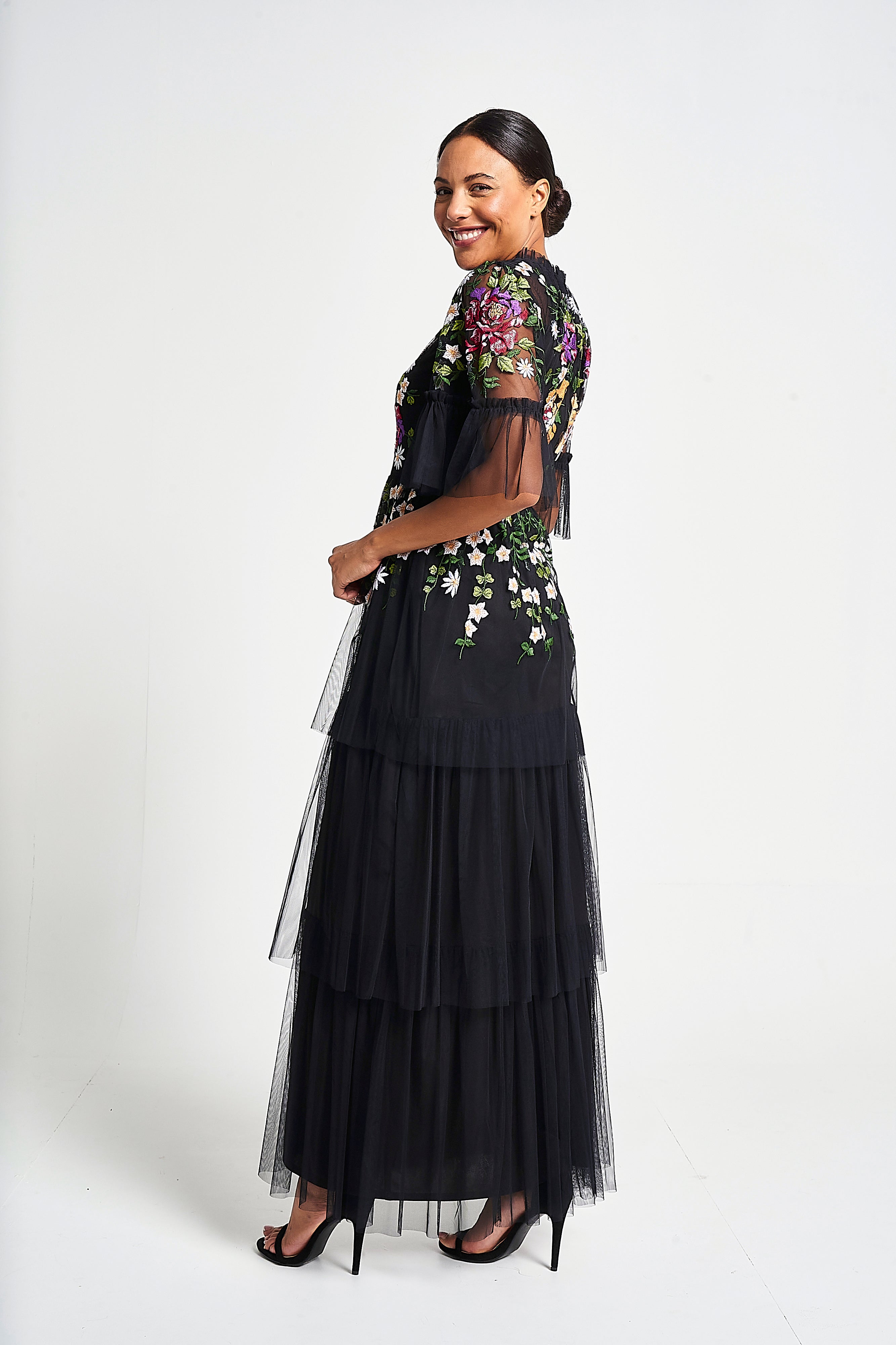 Amanda Black Floral Embroidered Maxi Dress – Frock and Frill