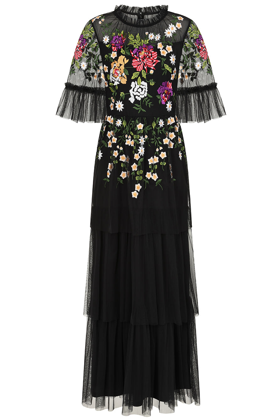 Amanda Black Floral Embroidered Maxi Dress Frock and Frill Amanda Black Floral Embroidered Maxi Dress Frock and Frill