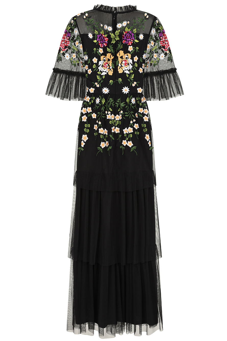 Amanda Black Floral Embroidered Maxi Dress Frock and Frill Amanda Black Floral Embroidered Maxi Dress Frock and Frill