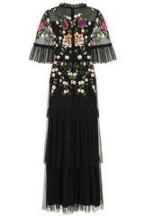 Amanda Black Floral Embroidered Maxi Dress Frock and Frill Amanda Black Floral Embroidered Maxi Dress Frock and Frill