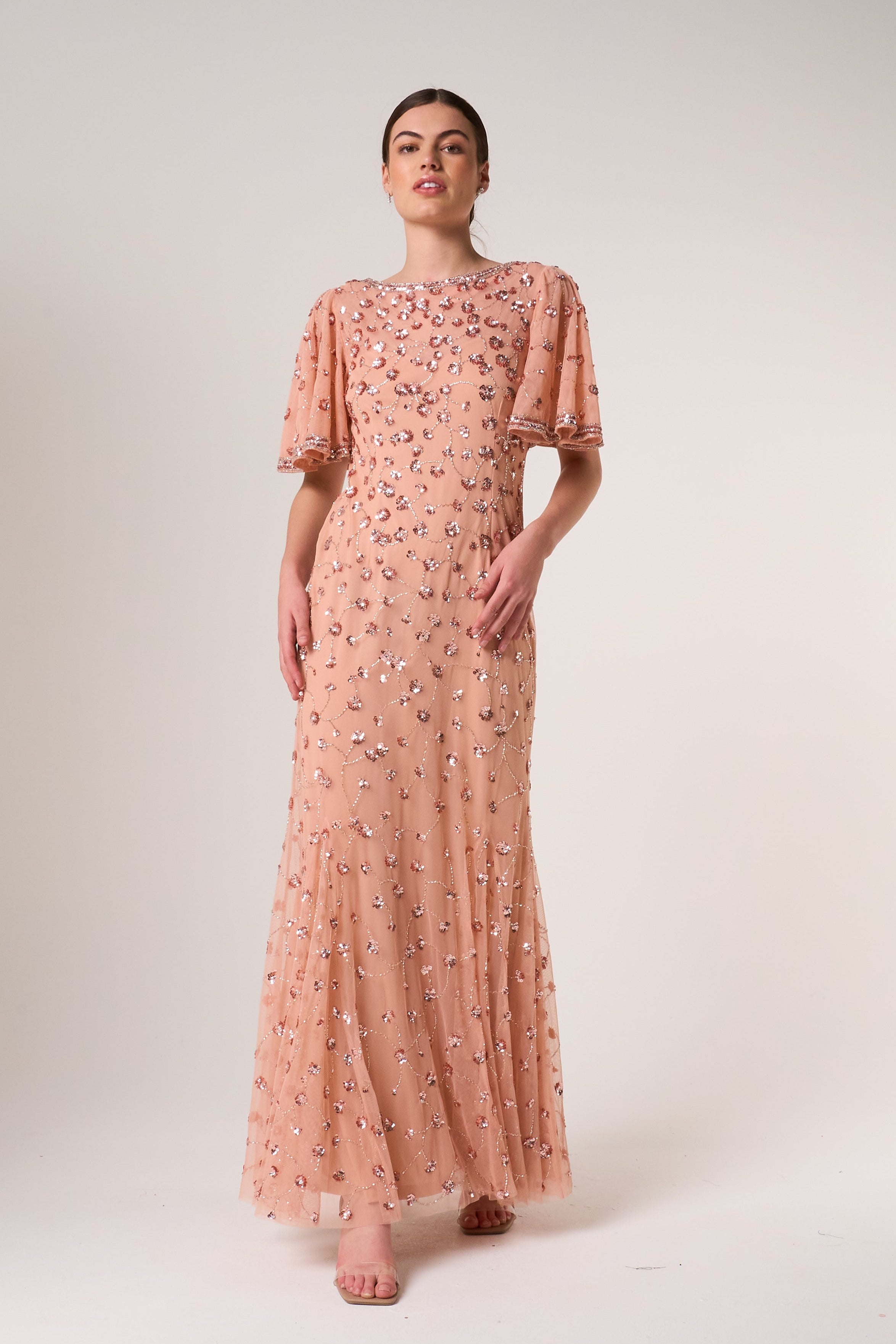 embellished blush maxi dress Mauve Embellished Long Sleeve Maxi Dress 38583