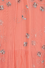 Amarilis Coral Embellished Cape Detail Maxi Dress