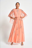 Amarilis Coral Embellished Cape Detail Maxi Dress