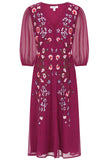 Amaya Boysenberry Floral Embroidered Midi Dress