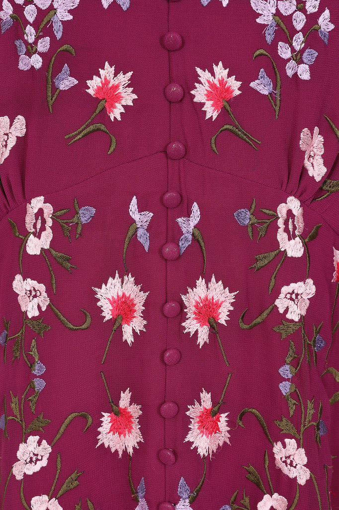 Amaya Floral Embroidered Midi Dress - Boysenberry