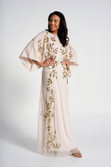 Ambretta Leaf Embellished Maxi Dress with Batwing Sleeves Frock and Frill