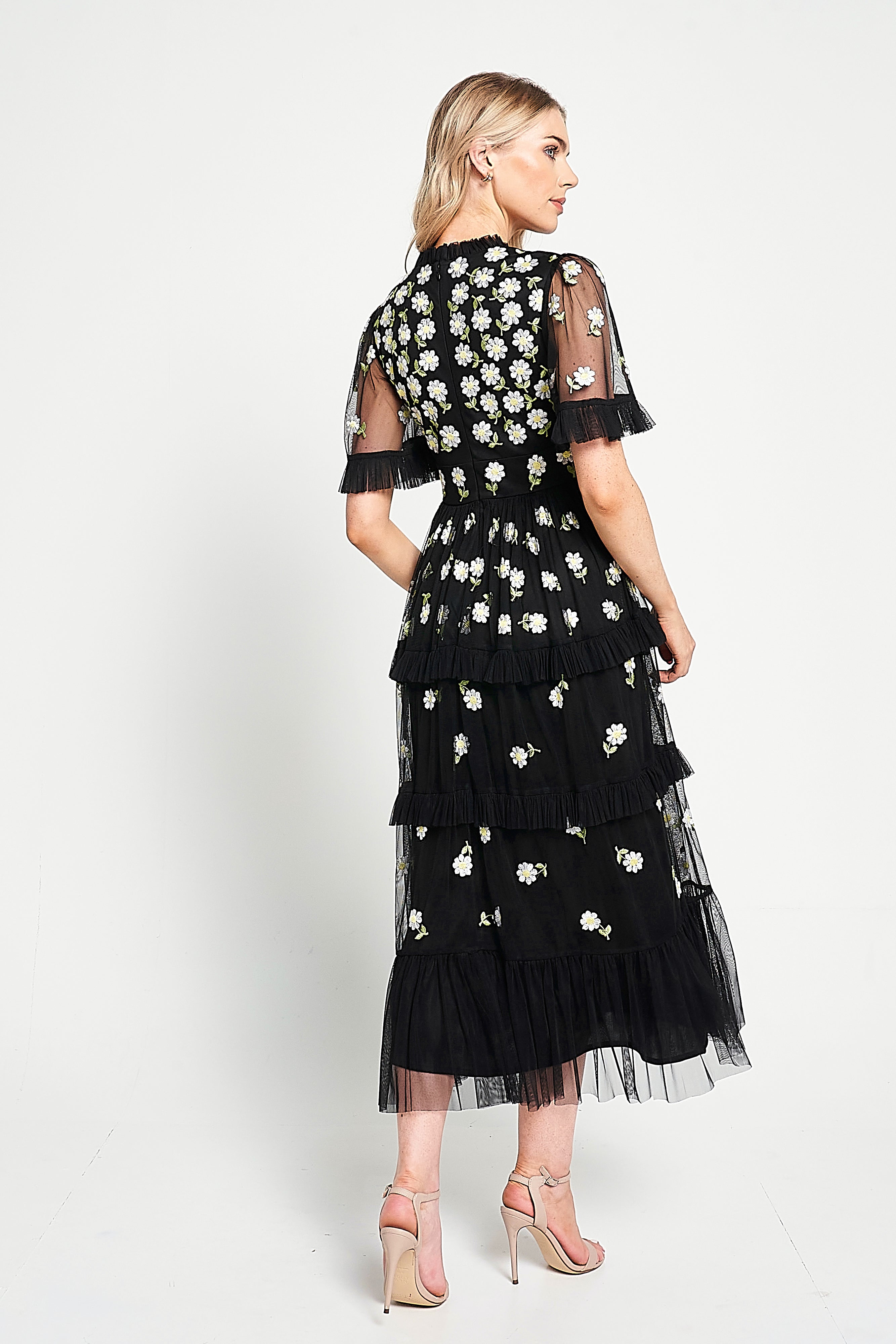 Amy Black Floral Embroidered Midi Dress – Frock and Frill Amy Black Floral Embroidered Midi Dress – Frock and Frill