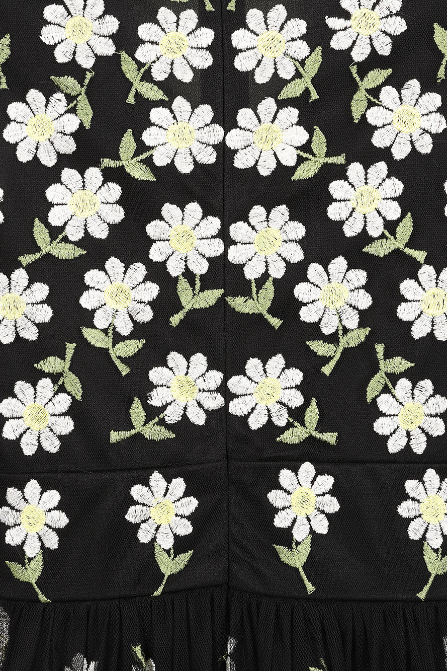 Amy Black Floral Embroidered Midi Dress – Frock and Frill