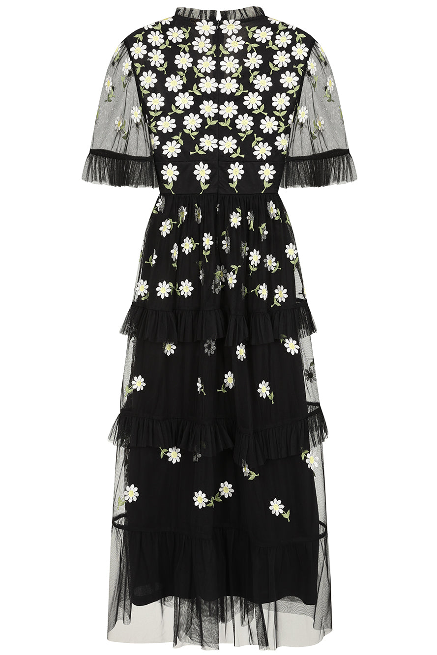 Amy Black Floral Embroidered Midi Dress Frock and Frill Amy Black Floral Embroidered Midi Dress Frock and Frill