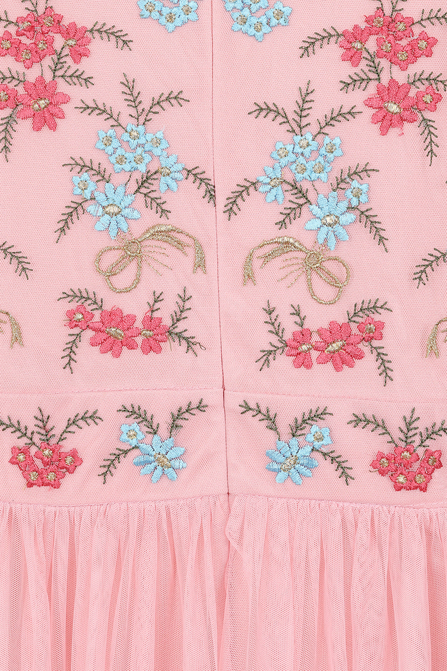 Anara Pink Floral Embroidered Maxi Dress