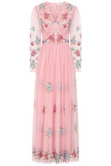Anara Pink Floral Embroidered Maxi Dress
