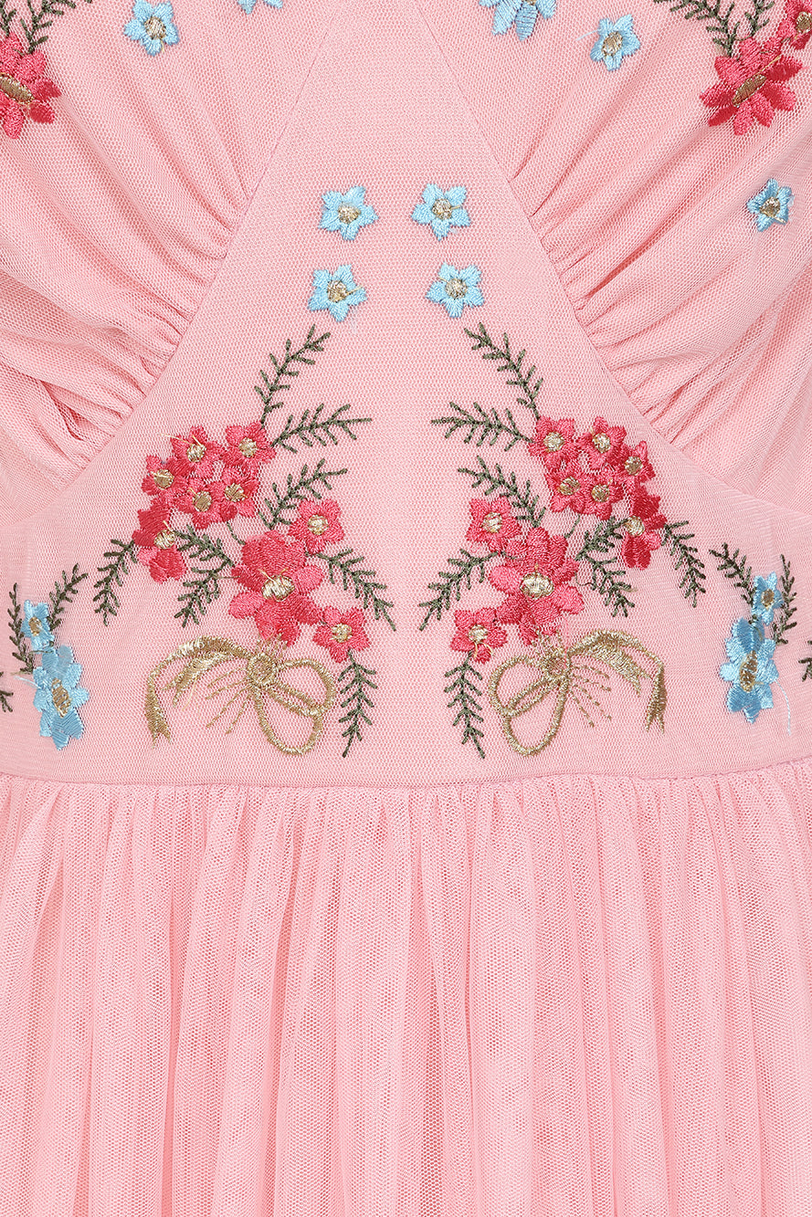 Anara Pink Floral Embroidered Maxi Dress