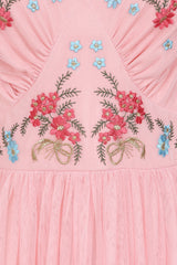 Anara Pink Floral Embroidered Maxi Dress