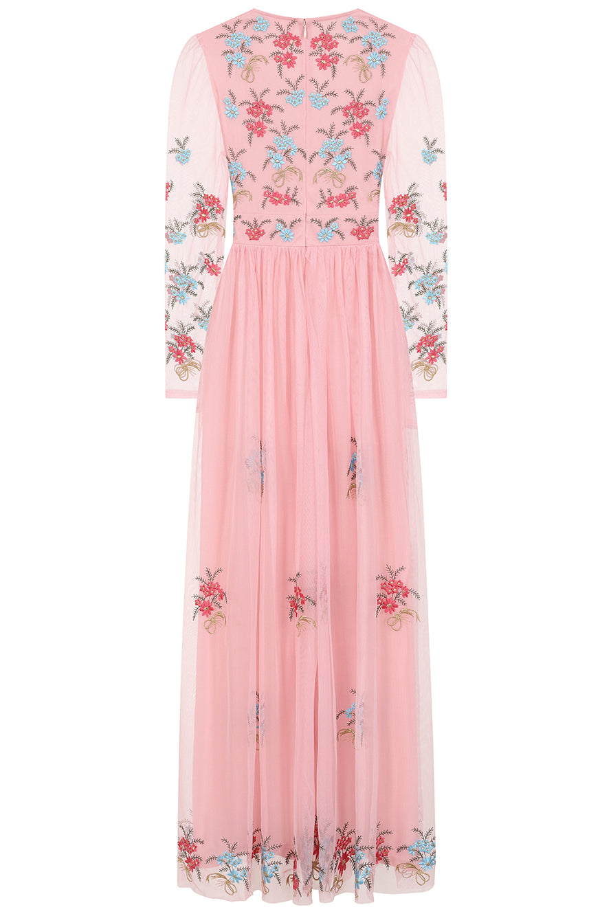 Anara Pink Floral Embroidered Maxi Dress