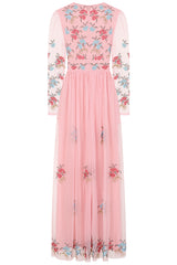 Anara Pink Floral Embroidered Maxi Dress