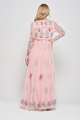 Anara Pink Floral Embroidered Maxi Dress