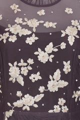 Anastasia purple floral embroidered maxi dress by Frock and Frill, romantic long sleeve gown for weddings, garden parties and prom. 