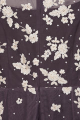 Anastasia purple floral embroidered maxi dress by Frock and Frill, romantic long sleeve gown for weddings, garden parties and prom. 