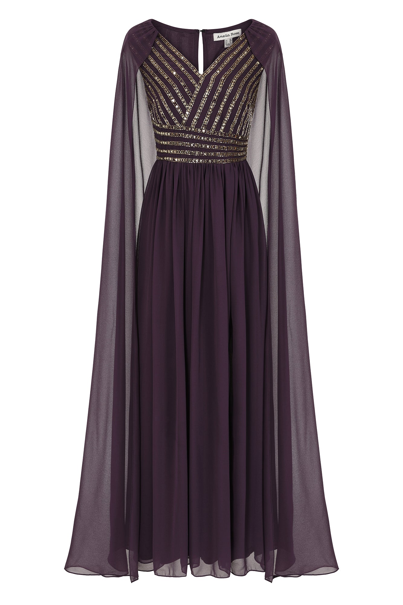 Angelina Deep Plum Sequin Cape Sleeve Maxi Dress Frock and Frill Angelina Deep Plum Sequin Cape Sleeve Maxi Dress Frock and Frill