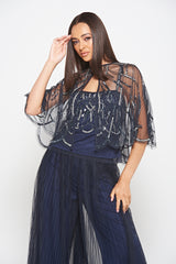Anika Navy Embellished Three Piece Set