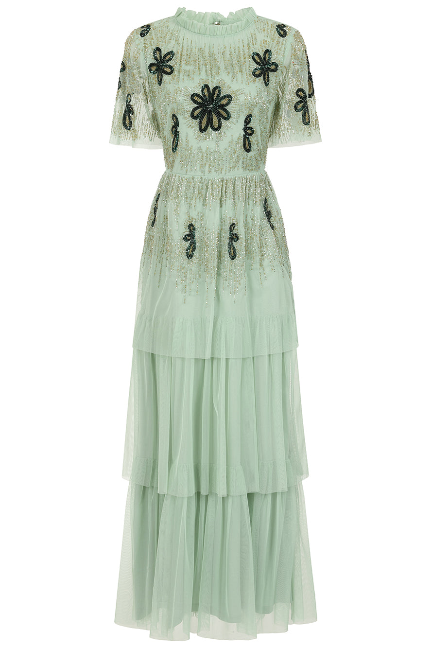 Annabel Pale Green Floral Embellished Maxi Dress Frock and Frill Annabel Pale Green Floral Embellished Maxi Dress Frock and Frill