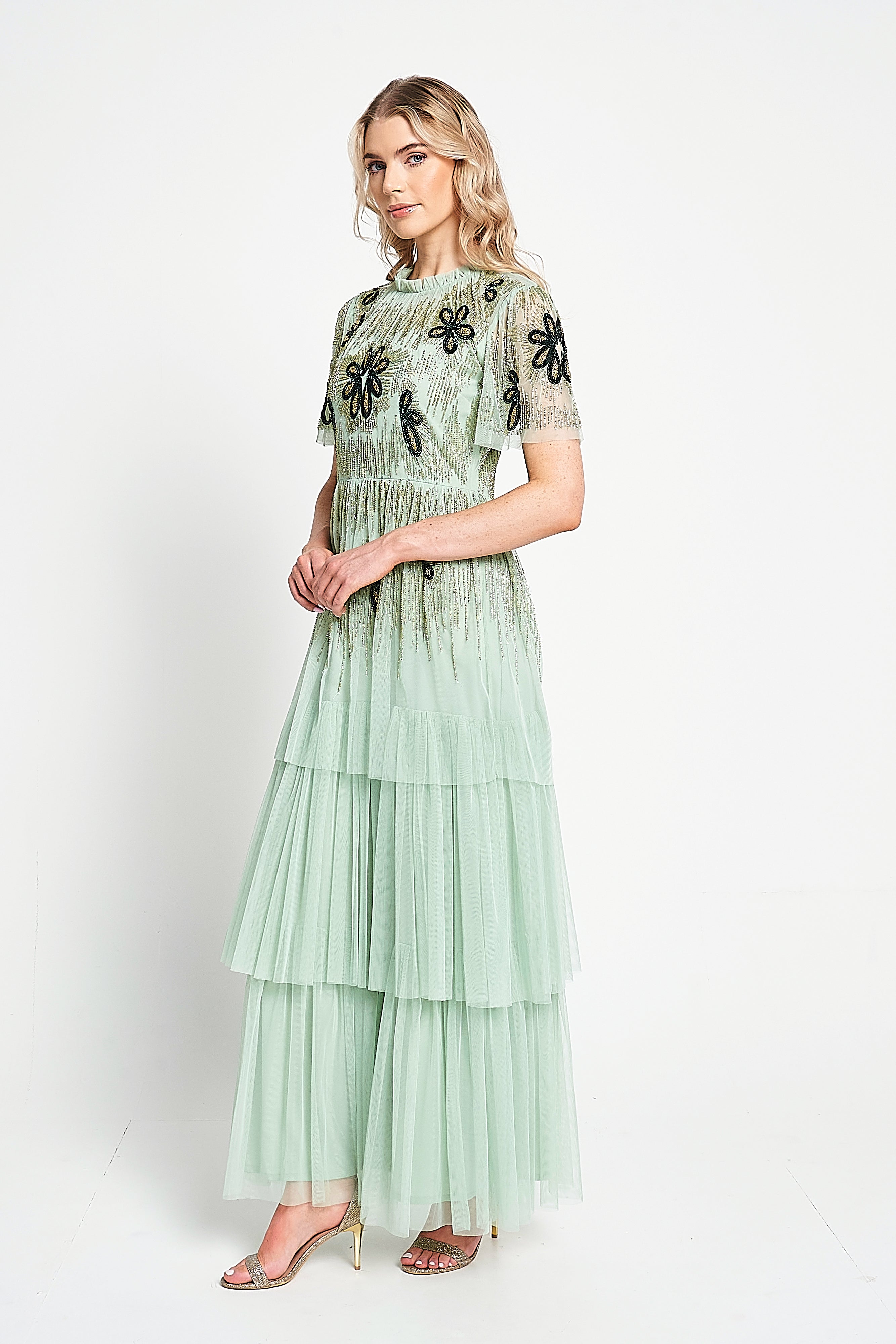 Annabel Green Floral Embellished Maxi Dress