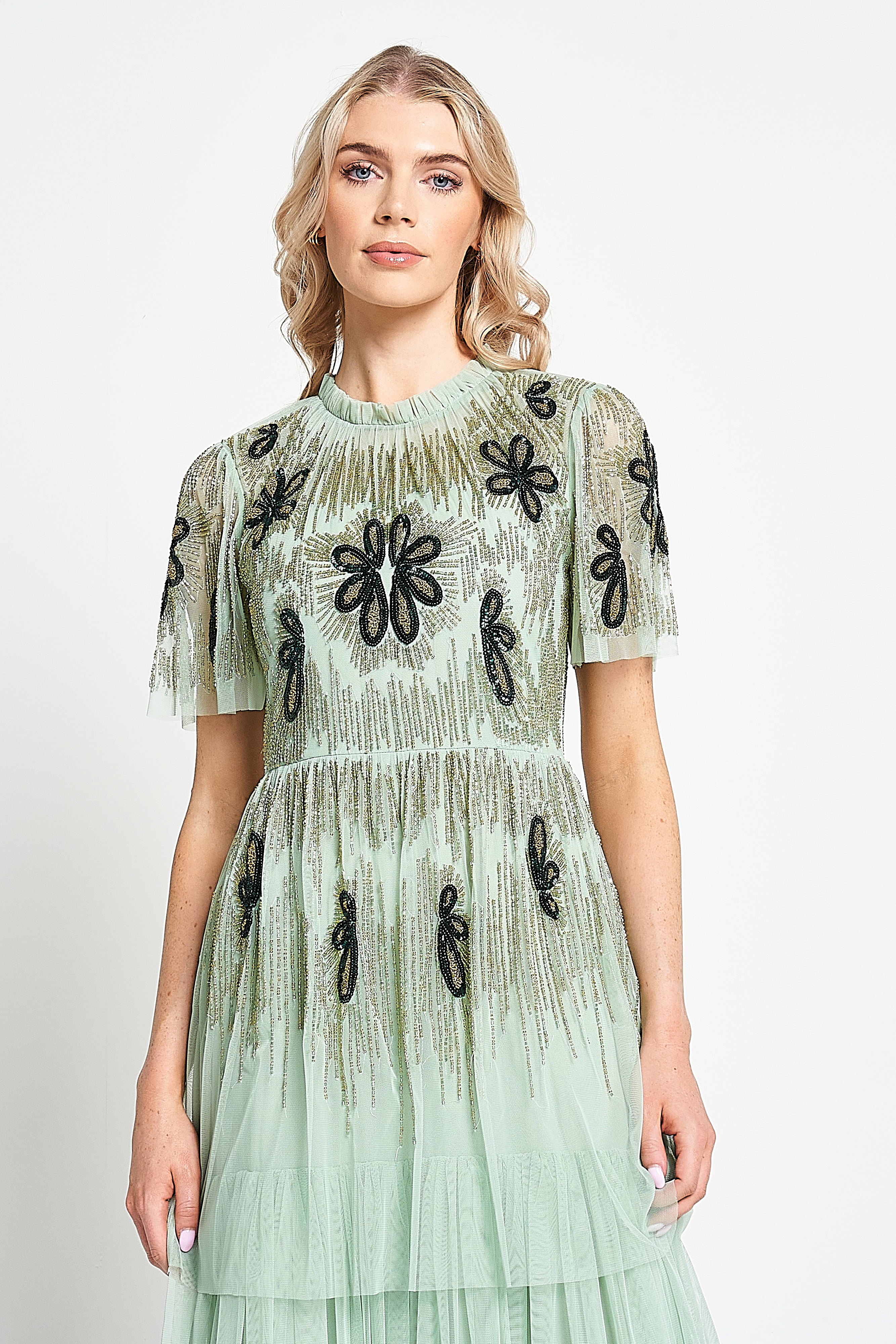 Annabel Pale Green Floral Embellished Maxi Dress Frock and Frill Annabel Pale Green Floral Embellished Maxi Dress Frock and Frill