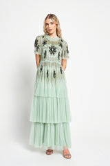 Annabel Green Floral Embellished Maxi Dress