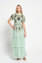 Annabel Green Floral Embellished Maxi Dress