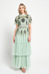 Annabel Green Floral Embellished Maxi Dress