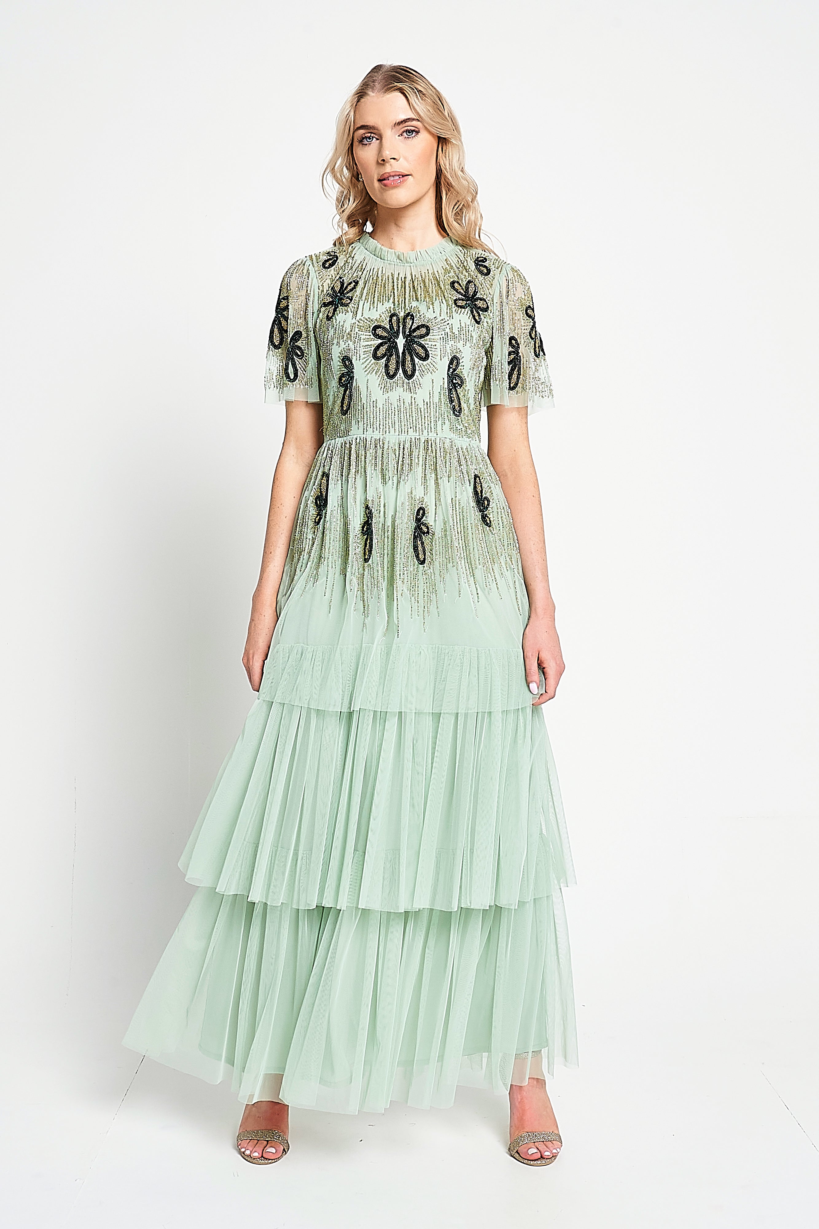 Annabel Pale Green Floral Embellished Maxi Dress Frock and Frill Annabel Pale Green Floral Embellished Maxi Dress Frock and Frill